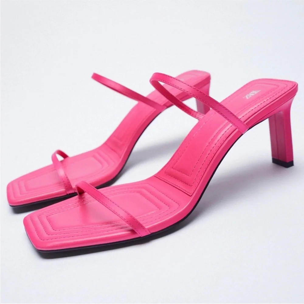 ZARA Pink Strappy Heels Sz 40 / US 9.5 Barbie Chic
